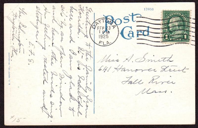 $Florida Machine Cancel Cover, Daytona, 2/23/1925, 7 wavy lines slope down