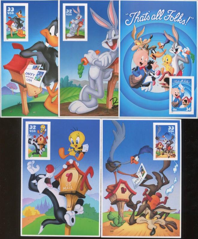 5 Bugs Bunny Sylvester Tweety Bird Road Runner Daffy Duck Looney Toons US Stamps