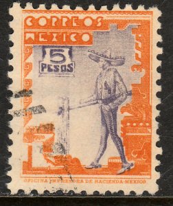 MEXICO 720, $5P CHARRO 1934 DEFINITIVE USED. F-VF.  (548)