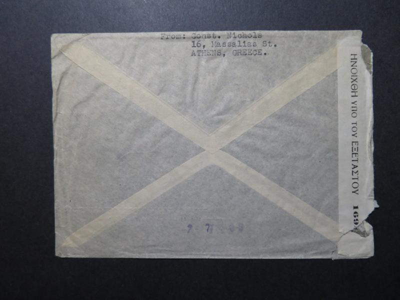 Greece 1945 Censor Cover to Ohio Via New York - Z10831