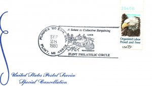 US SPECIAL PICTORIAL POSTMARK A SALUTE TO COLLECTIVE BARGAINING FLINPEX '80 (1)