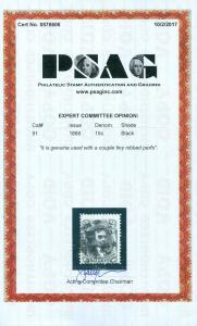 EDW1949SELL : USA 1868 Scott #91 Used. Very Fresh. PSAG Certificate Catalog $650