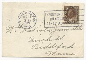 Canada Scott #108 Tied on Cover Exposition Cancel Trois Rivieres Aug 11,1921 