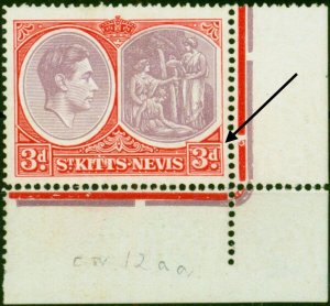 St Kitts-Nevis 1946 3d Purple & Bright Scarlet SG73da 'Break in Value Tablet'...