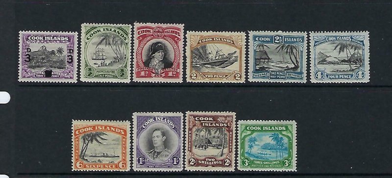 COOK ISLANDS- SCOTT #115-124  1940-46 GEORGE VI WMK 253 - MINT LIGHT HINGED