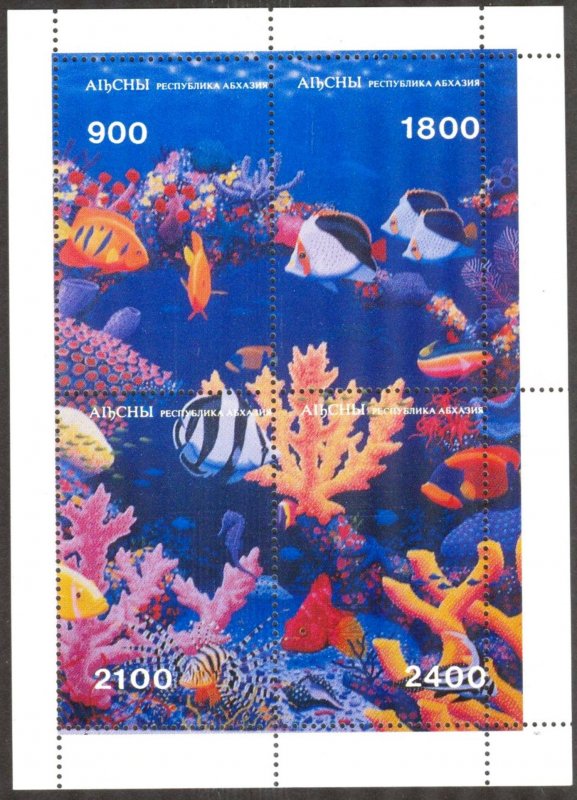 Abhazia Marine Life Fishes Corals Sheet of 4 MNH Cinderella