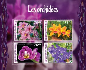 Flowers Orchids Stamps Niger 2016 MNH Orchid Cattleya Cymbidium Flora 4v M/S