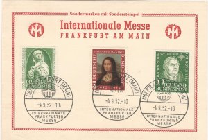 Germany 1952 Special Postcard with 10+5 pfg. Nurnberg Museum semi +2 more