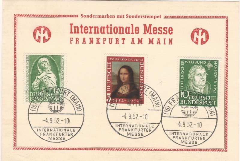 Germany 1952 Special Postcard with 10+5 pfg. Nurnberg Museum semi +2 more