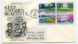 1365-68 Beautification of America, Fleetwood, label addressed, block of 4, FDC