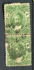 ZANZIBAR; 1921 early Sultan issue fine used 3c. Pair