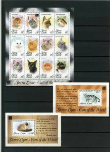 \SIERRA LEONE 1993 FAUNA/CATS SHEET OF 12 STAMPS & 2 S/S OVERPRINTED MNH