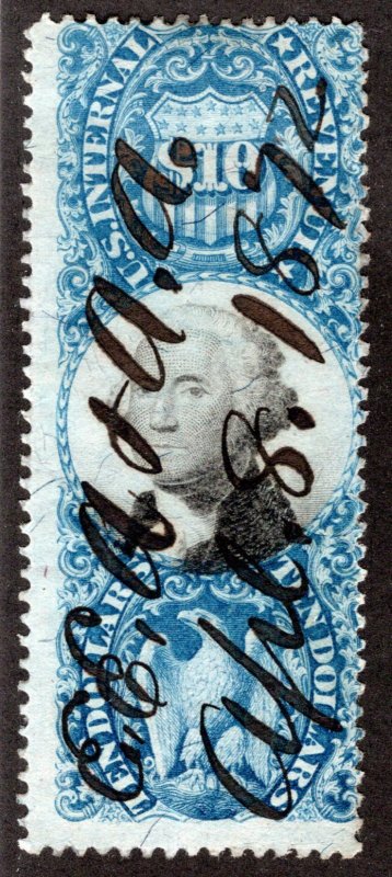 R128 - $10 - Blue and Black - US Second Issue Revenue Stamp