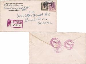 United States Maine Farmington Registered 1934 violet double ring  3c NRA and...