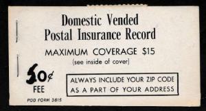 U.S. Scott #QI2 Postal Insurance Stamp - Mint NH Booklet - Type 2 - Provisional