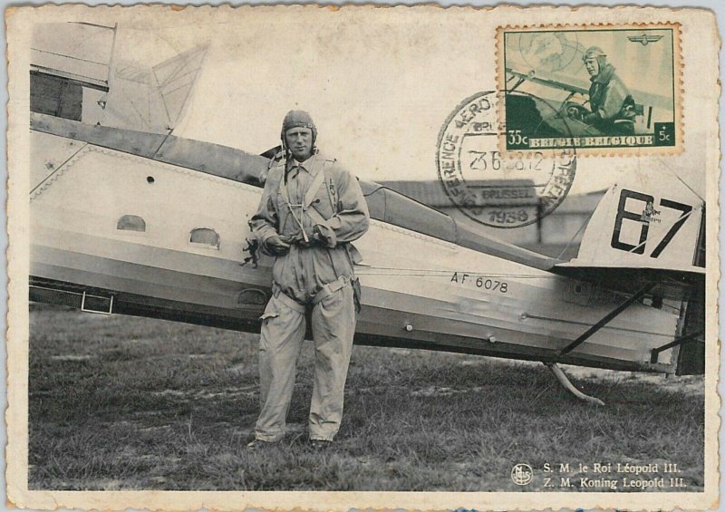 57001 - BELGIUM - POSTAL HISTORY: MAXIMUM CARD 1938 - ROYALTY / Aviation-