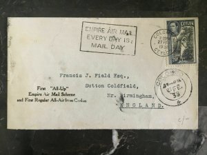 1938 Colombo Ceylon First Flight Cover to England FFC Empire Air Mail Scheme