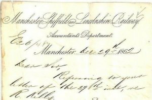 GB HISTORIC RAILWAY *Manchester Sheffield & Lincolnshire Ry* 1862 Letter AC246