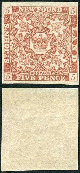 Newfoundland SG13 5d Venetian Red MINT Fine Four Margins Ex Hamilton