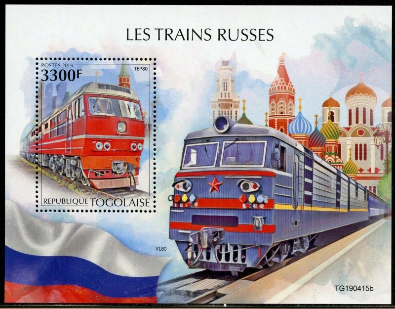 TOGO  2019 RUSSIAN TRAINS  SOUVENIR SHEET MINT NEVER HINGED