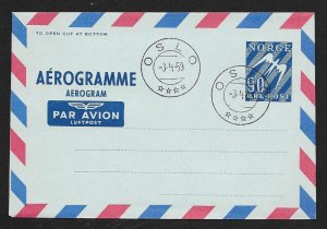 NORWAY Aerogramme 90o Bird 1959 Oslo cancel!