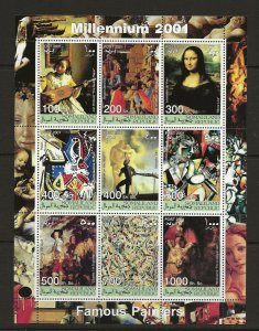 Thematic Stamps Art. Somaliland Rep. 2000 Art, Mona Lisa etc  sheet of 9 MNH
