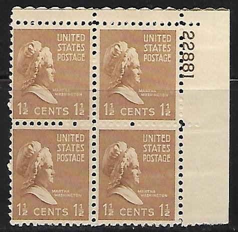 #805 Presidential  Upper Right Plate Block #22881 F VF NH  SCV=$.50