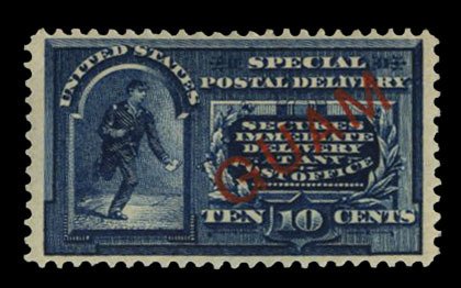 United States Possessions, Guam #E1 Cat$150, 1899 10c blue, hinge remnant