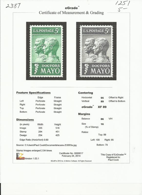 # 1251 MINT NEVER HINGED DOCTORS MAYO     XF+