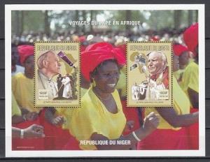 Niger, 1998 issue. Voyages of Pope John Paul II sheet of 2. Space satellites.