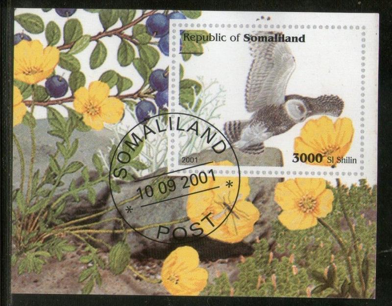 Somalia 2001 Owl Birds of Prey Flower Fauna M/s Cancelled # 3970