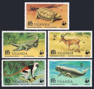 Uganda 176-180, 180a sheet, MNH. Mi 166-170,Bl.8. WWF 1977. Endangered species.