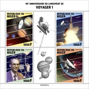 Niger - 2022 Voyager 1 Launch Anniversary - 4 Stamp Sheet - NIG220251a