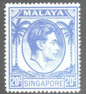 Singapore  Scott 13 MH* perf 18 from 1952