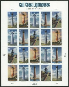 Gulf Coast Lighthouses Sheet of Twenty 44 Cent Postage Stamps Scott 4409-13