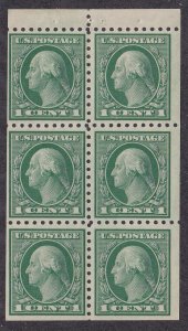 United States # 478e, George Washington Booklet Pane, Hinged, 1/2 Cat.