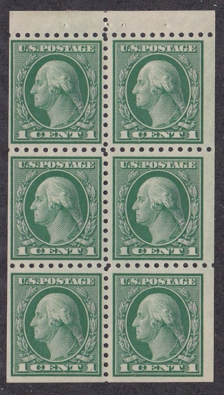 United States # 478e, George Washington Booklet Pane, Hinged, 1/2 Cat.