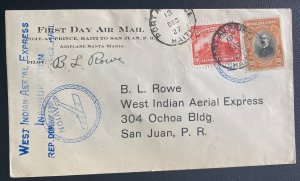 1927 Port Au Prince Haiti First Flight Airmail Cover To Puerto Rico BL Rowe Sign