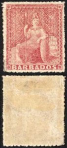 Barbados SG27 (4d) Lake-rose Rough Perf 14 to 16 No Wmk M/M Cat 190 pounds