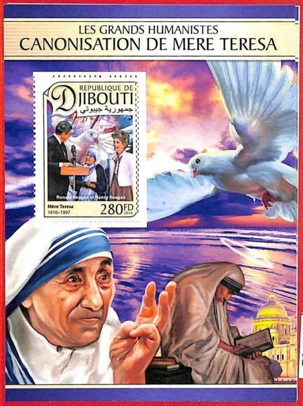 A1702 - DJIBOUTI, ERROR: MISSPERF, S/S - 2016, Mother Theresa, R. Reagan, Dove