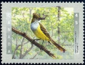 Bird, Great Crested Flycatcher, Canada stamp SC#1711 used