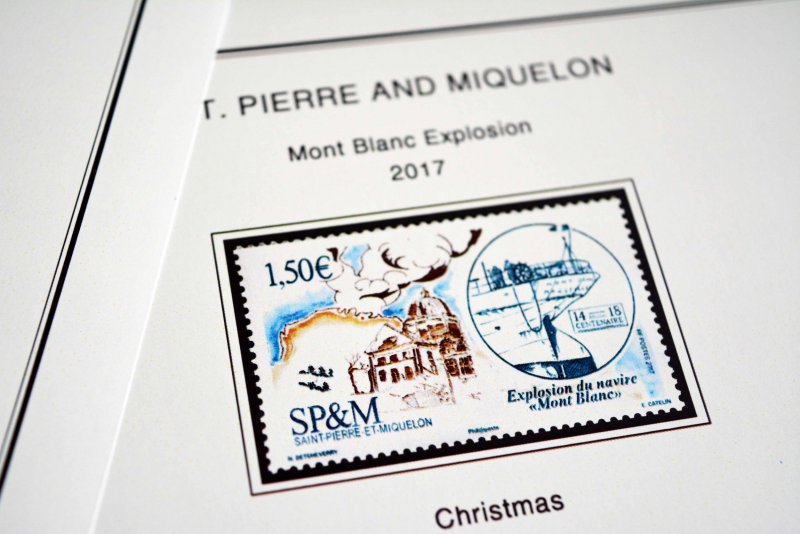 COLOR PRINTED ST. PIERRE AND MIQUELON 2011-2020 STAMP ALBUM PAGES (38 ill pages)