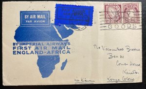 1931 Dublin Ireland First flight Cover To Nairobi Kenya British KUT Only 229 Flo