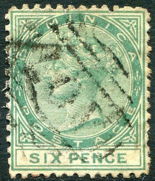 DOMINICA-1874 6d Green Perf 12½  Sg 2 AVERAGE USED V24008