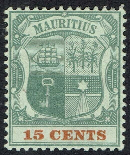 MAURITIUS 1900 ARMS 15C WMK CROWN CA 