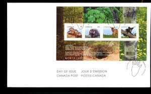 ? 2013 Woodchucks, Porcupines Bears 4 stamp souvenir sheet FDC cover Canada