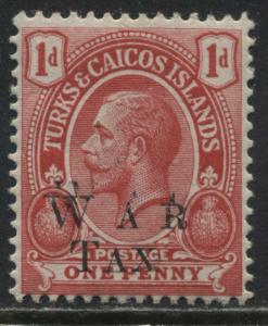 Turks & Caicos KGV 1919 1d overprinted War Tax Double Overprint mint o.g.