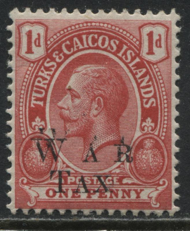 Turks & Caicos KGV 1919 1d overprinted War Tax Double Overprint mint o.g. 