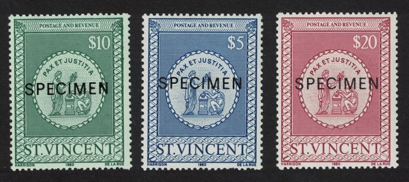 St. Vincent Postal Fiscal Stamps 3v SPECIMEN 1980 MNH SG#F4-F6 MI#PA4-PA6