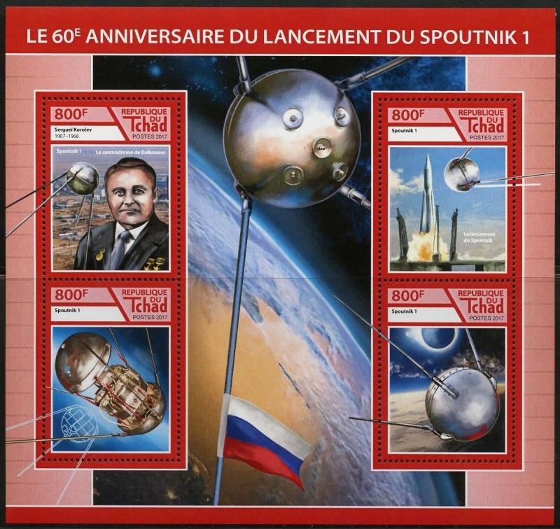 CHAD 2017  60th ANNIVERSARY OF THE LAUNCH OF SPUTNIK SHEET MINT NH